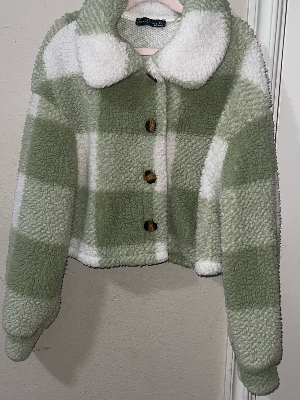 Green & White Sherpa Plaid  Jacket